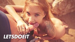 Angel Piaff ξανθιά ξελογιάστρα με λιπαρό πουλί πιπιλίζουν στην παραλία